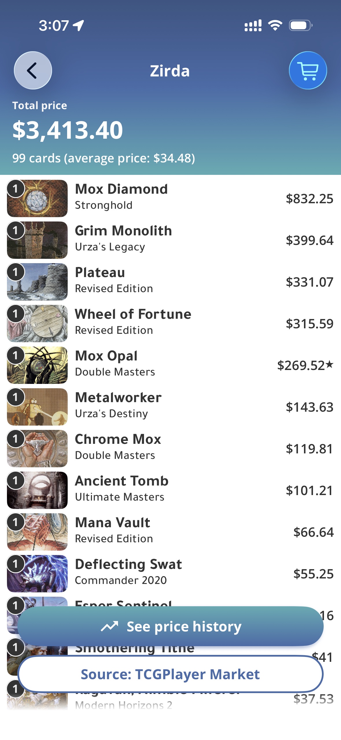 Collection price history